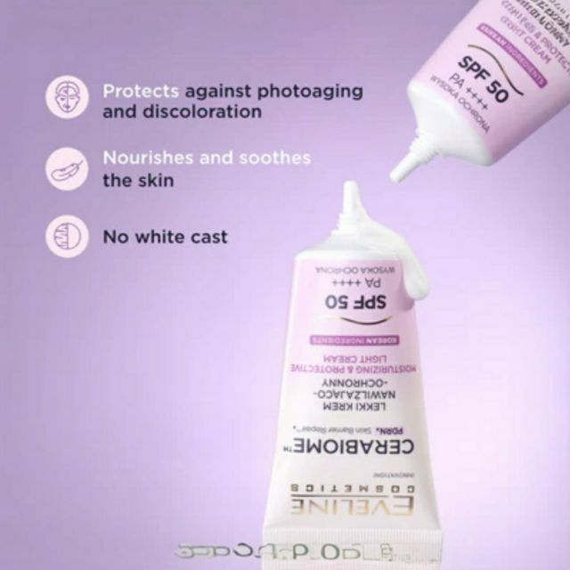 Cremă de față Cerabiome Moisturizing & Protective Light Cream SPF 50 Eveline 30 ml [3]