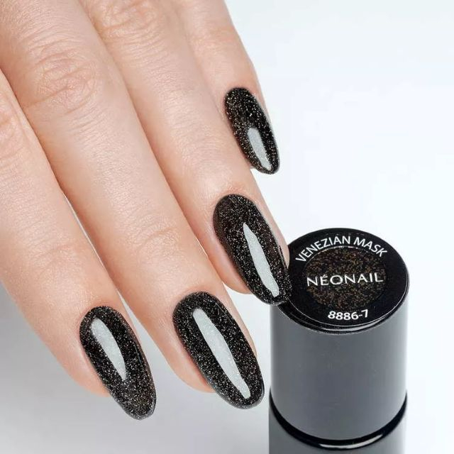 Ojă semipermanentă Negru cu sclipici, Venezian Mask Neo 7.2 ml [2]