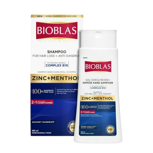 Șampon cu balsam - anticădere, cu Zinc + Menthol Bioblas 360 ml [1]