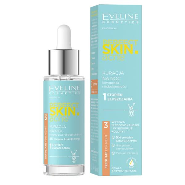 Ser tratament de noapte cu complex 5% de acizi AHA, BHA și PHA - gradul 1 de exfoliere, Perfect Skin Acne [1]
