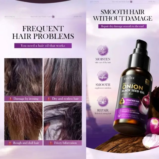 Ulei pentru păr cu extract de ceapă roșie și chimen negru Sadoer 60 ml [2]