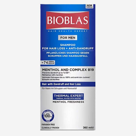 Sampon par - Șampon Anticădere/Antimătreață pentru bărbați Menthol & Complex B19 BIOBLAS 360 ml