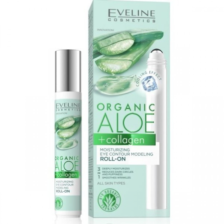 Creme/seruri ochi - Gel hidratant pentru modelarea conturului ochilor roll-on Organic Aloe+Collagen Eveline