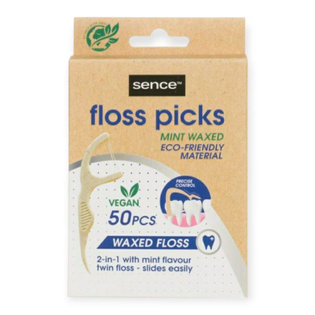 Periute dinti - Ață dentară cu scobitoare Sence Mint Waxed 50 de bucăți