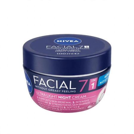 Creme de zi / noapte - Cremă de noapte hidratantă NIVEA FACIAL 7 - 1 Ultra Light Night Cream 100 ml