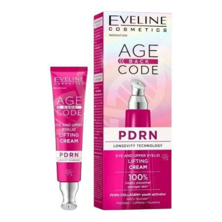 Creme/seruri ochi - Cremă de ochi pentru zona de sub ochi și pleoapa superioară Age Back Code PDRN Eye and Upper Eyelid Lifting Cream Eveline 15 ml