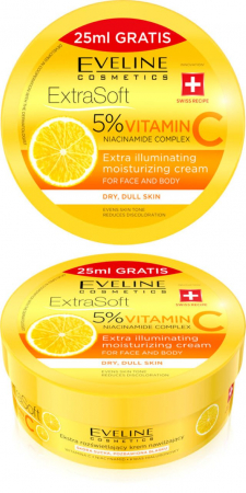 Creme de zi / noapte - Crema hidratanta pentru fata si corp Extra Soft 5% Vitamin C 200 ml Eveline