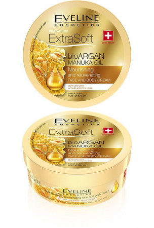Crema de corp - Crema hidratanta pentru fata si corp Extra Soft bioArgan Manuka Oil 175 ml Eveline
