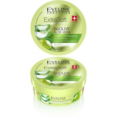 Crema de corp - Crema hidratanta pentru fata si corp Extra Soft bioOlive Aloe Vera 175 ml Eveline