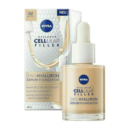 Machiaj Ten - Fond de ten cu ser hialuronic 02 Mediu 3 - 1 Nivea Hyaluron Cellular Filler 30 ml