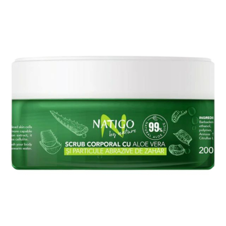 Scrub de corp - Scrub corporal cu aloe vera și particule abrazive de zahăr ⁠Natigo 200 g