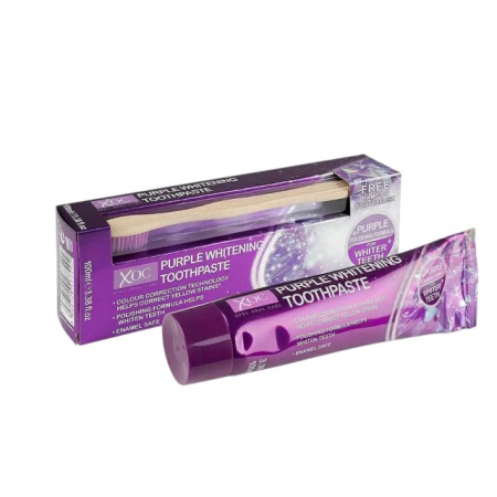 Periute dinti - Set pastă de dinți 100 ml/periuță de dinți din bambus XOC Purple Whitening