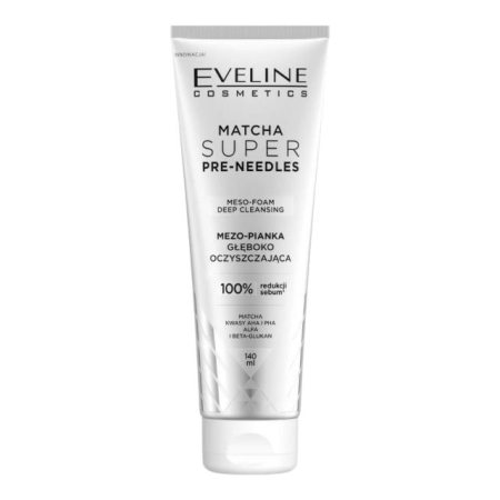 Spuma demachianta - Spumă activă pentru curățarea profundă a feței Matcha Super Pre-Needles Meso-Foam Deep Cleansing Eveline 140 ml