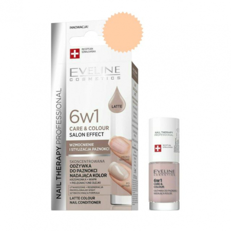 Baza, Top coat, Tratamente - Tratament balsam de unghii Nail Therapy 6 in 1 Latte Eveline 5 ml