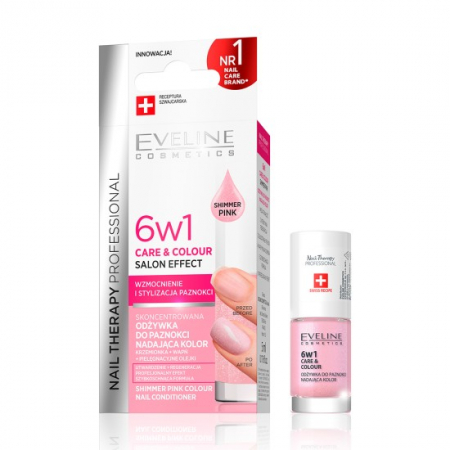 Baza, Top coat, Tratamente - Tratament balsam de unghii Nail Therapy 6 in 1 Shimmer Pink