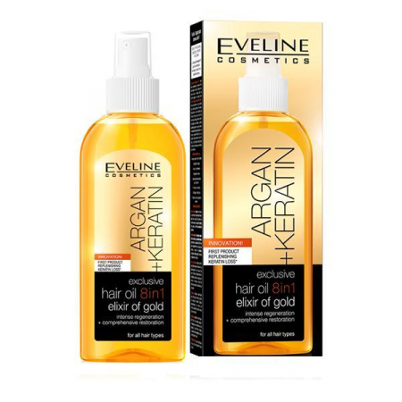 INGRIJIRE PAR - Ulei par 8in1 cu Argan si Keratina, Reparare si Regenerare, Elixir of Gold, 150ml