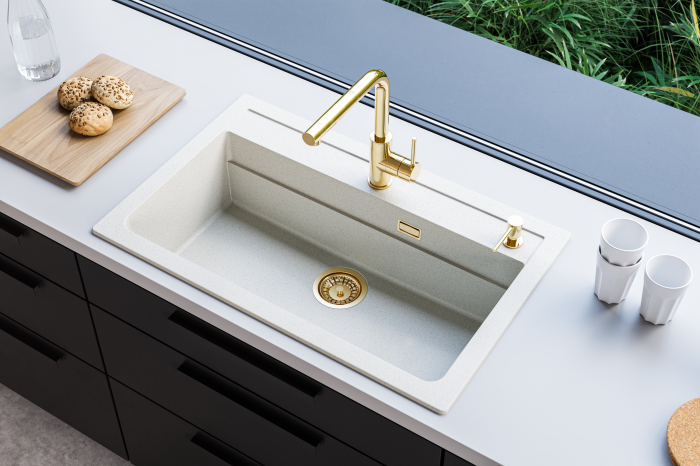 Chiuvetă compozit Atrox 40 alb cu sifon bronz [3]