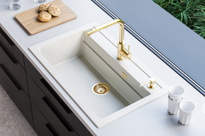 Chiuvetă compozit Atrox 40 alb cu sifon bronz [5]