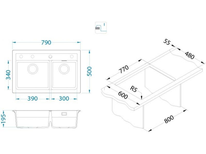 Chiuveta compozit Atrox 50 negru [2]
