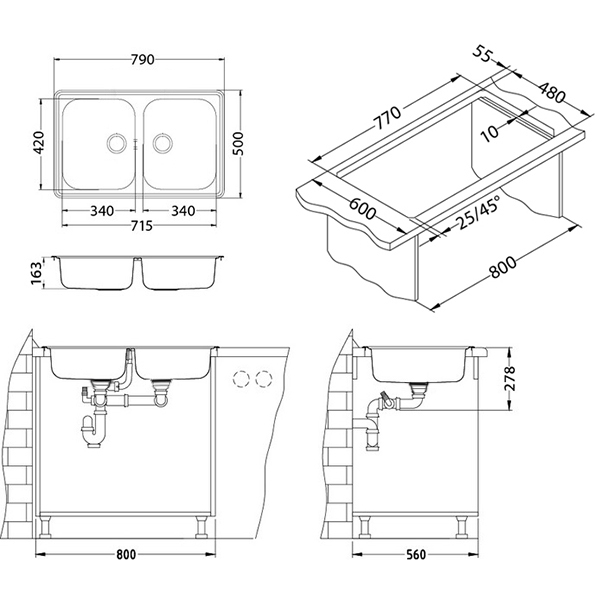 Chiuveta inox Line 90 leinen [2]