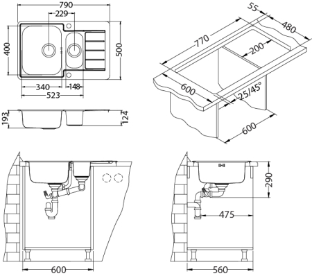 Chiuveta inox Line 70 Maxim satin [2]