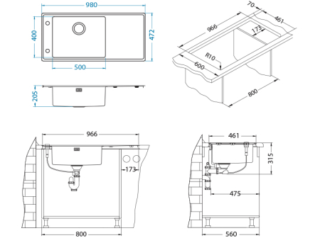 Chiuveta inox Stricto 30 dreapta [2]