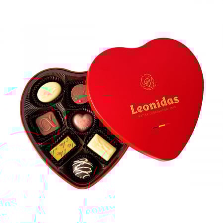 Delicii sezoniere din ciocolată - Inima Rosie Metal 9 praline | Leonidas