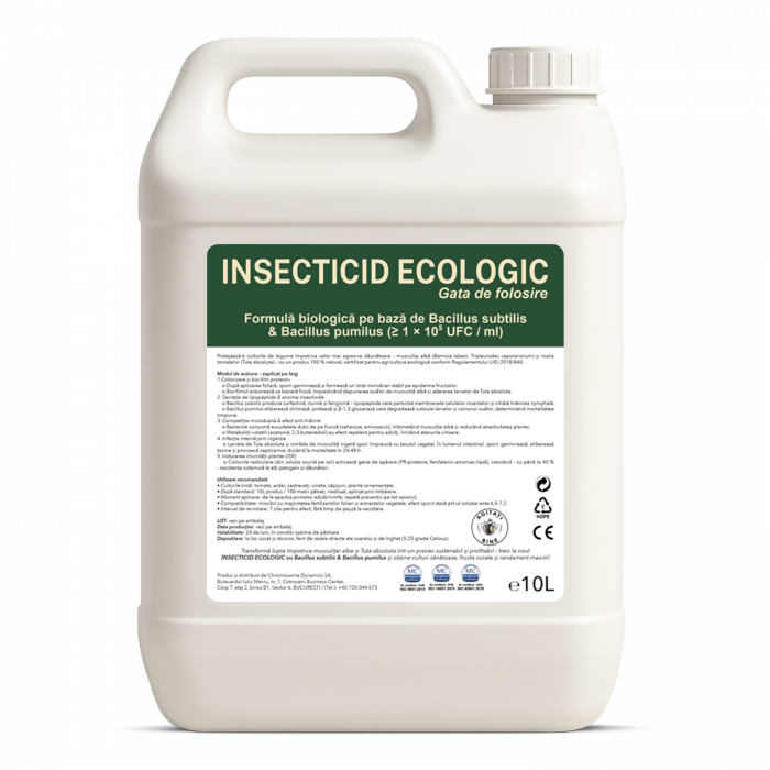 INSECTICID ECOLOGIC – gata de folosire - Formulă biologică pe bază de Bacillus subtilis & Bacillus pumilus (≥ 1 × 10⁵ UFC / ml), 10 litri [4]