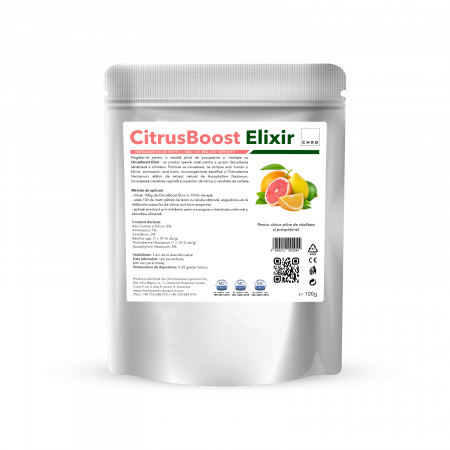 Hidrosolubile - CitrusBoost Elixir, Produs natural pe baza de microorganisme si acizi humici si fulvici pentru biostimularea citricelor, 100 g