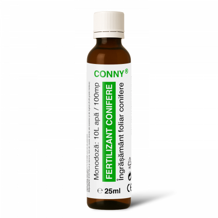 Monodoze 25ml - CONNY®, Fertilizant foliar cu azot, magneziu, sulf și cupru pentru conifere, 100mp, 25ml