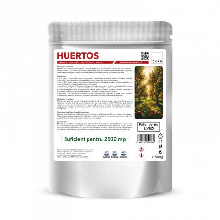 Fertilizanti 500g - HUERTOS – FERTILIZANT EU DE TIP PFC 1, CMC 1 CF. REG. (CE) 1009/2019 Foliar pentru livezi (pomi / arbuști fructiferi), 500g
