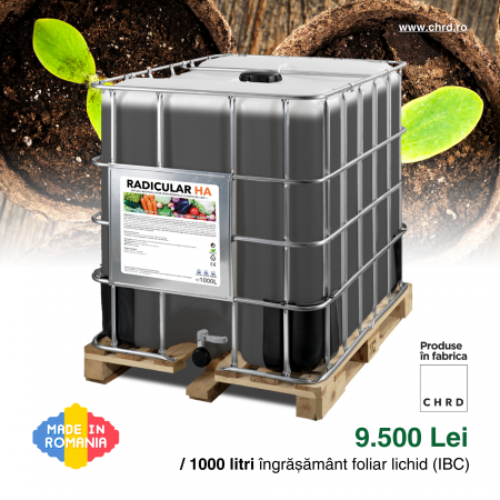 RADICULAR HA, Biostimulator microbian pentru picurare la rădăcină cu acizi humici, fulvici și carbon organic, IBC 1000 litri