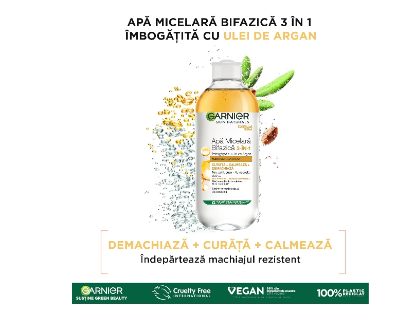 Garnier Skin Naturals Apa micelara bifazica cu ulei de Argan, 400 ml [3]