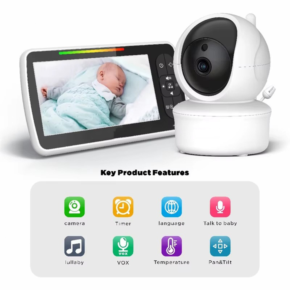 Baby Monitor / Sistem de Monitorizare Video si Audio Pentru Bebelusi,  Vedere Noctura cu Infrarosu, Ecran LCD Color 5 inch, Monitor de Temperatura, Cantece de Leagan, Sunet Bidirectional, Notificari,  [2]