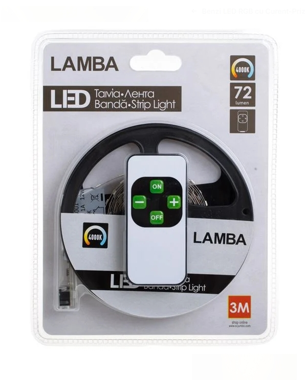 Banda Strip Light Autocolanta cu Lumina Alba si Telecomanda 12V - 3m [2]