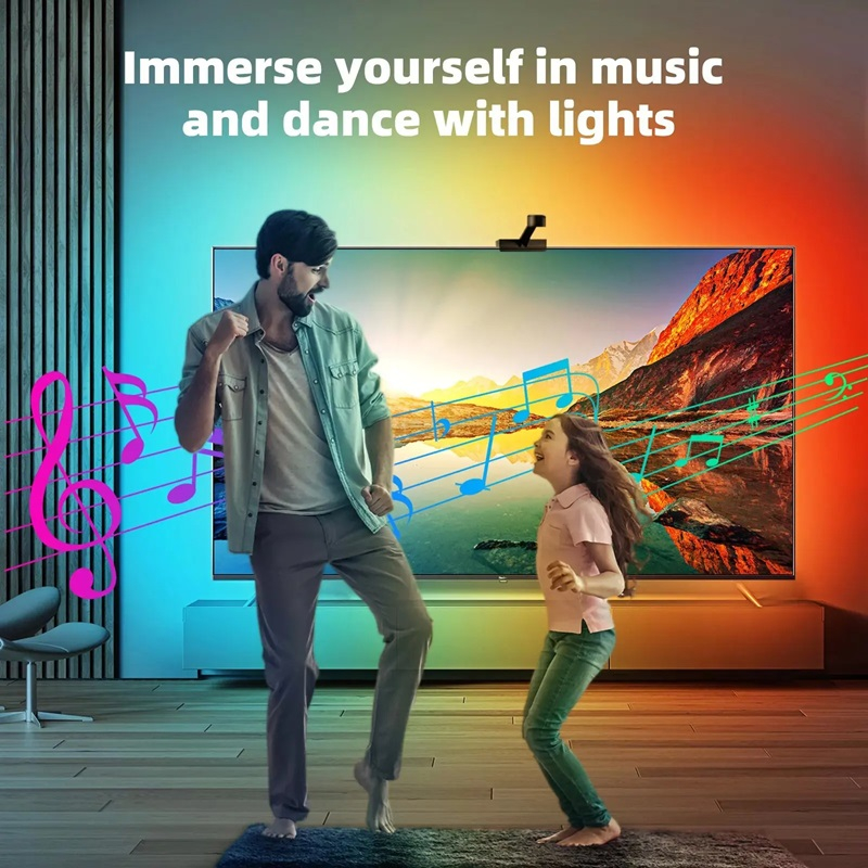 Banda LED RGBIC pentru TV, Bluetooth, Sincronizare Imagine, Inteligenta, TV Backlight, Control Aplicatie sau Telecomanda, Compatibila cu Diagonala TV 65-75 Inches, 5 m [6]