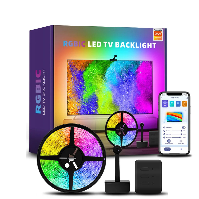 Banda LED RGBIC pentru TV, WiFI, Sincronizare Imagine, Inteligenta, TV Backlight, Control Aplicatie Tuya, Compatibila cu Diagonala TV 55-65 Inches, 3.8 m [1]