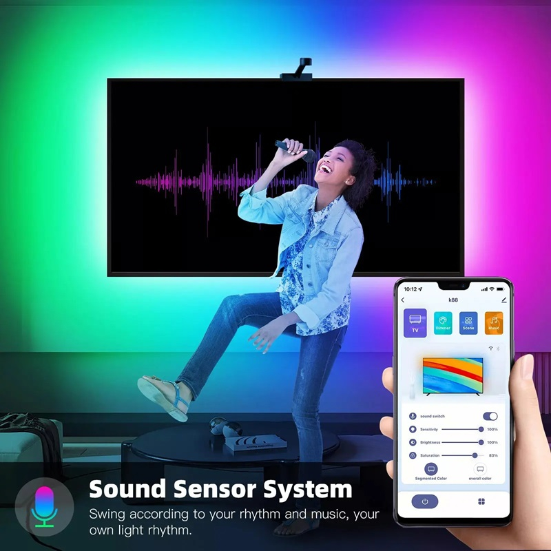 Banda LED RGBIC pentru TV, WiFI, Sincronizare Imagine, Inteligenta, TV Backlight, Control Aplicatie Tuya, Compatibila cu Diagonala TV 55-65 Inches, 3.8 m [3]