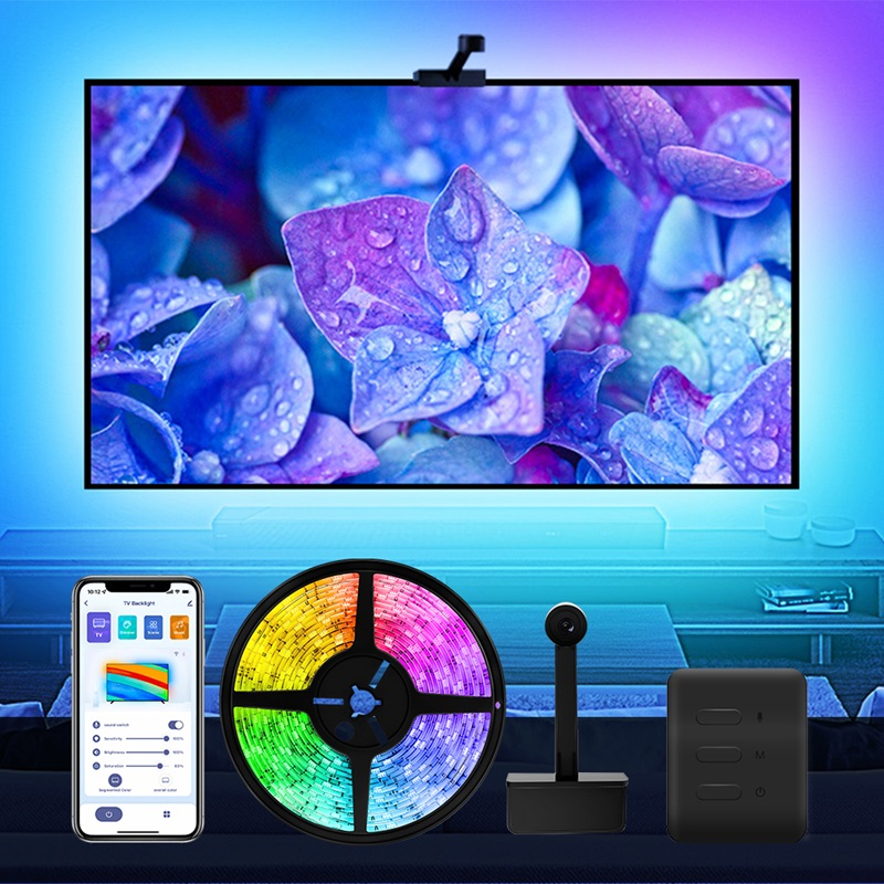 Banda LED RGBIC pentru TV, WiFI, Sincronizare Imagine, Inteligenta, TV Backlight, Control Aplicatie Tuya, Compatibila cu Diagonala TV 55-65 Inches, 3.8 m [2]