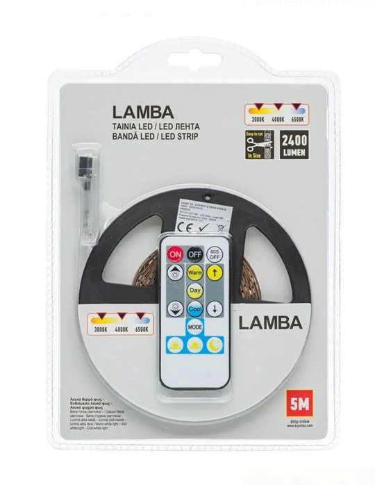 Banda Strip Light Autocolanta cu Lumina Alba si Telecomanda 12V - 5m [5]