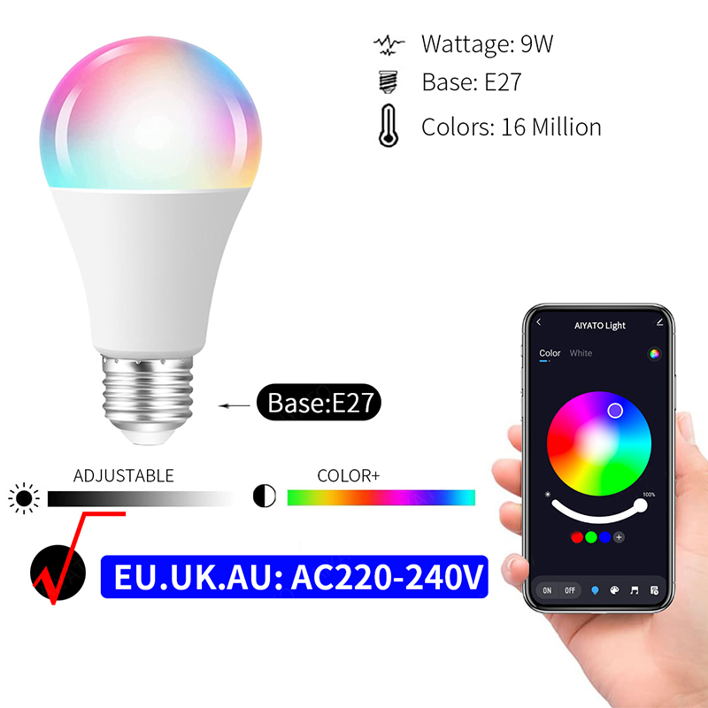 Bec LED Inteligent, 9W, WiFi, Compatibil cu Google Assistant si Alexa, Control la Distanta (Tuya/Smart Life) , 2700 ~ 6500K , RGB, E27 [2]