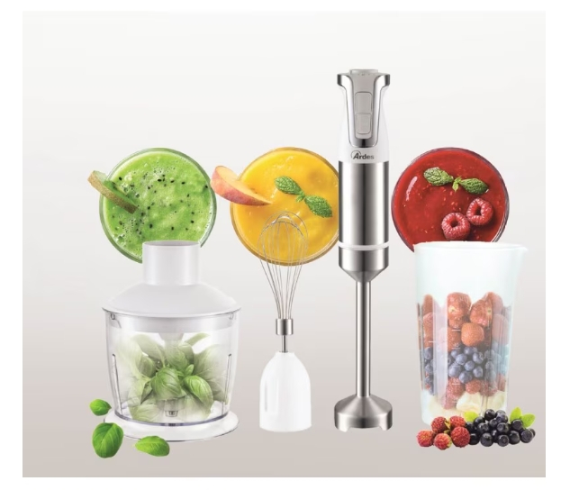 Blender 3 in 1 cu chopper si mixer Ardes Trinity, Otel inoxidabil, Vas gradat 700 ml, 1000 W, 20 de viteze reglabile, Gri/ Alb [4]