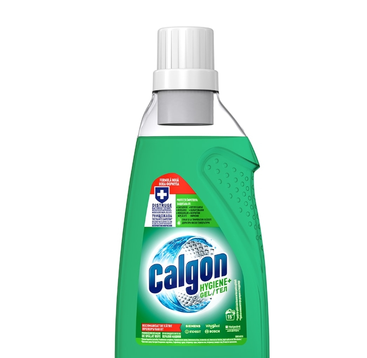 Solutie gel anticalcar cu rol antibacterian pentru masina de spalat CALGON Hygiene+, 750 ml, 15 spalari [1]