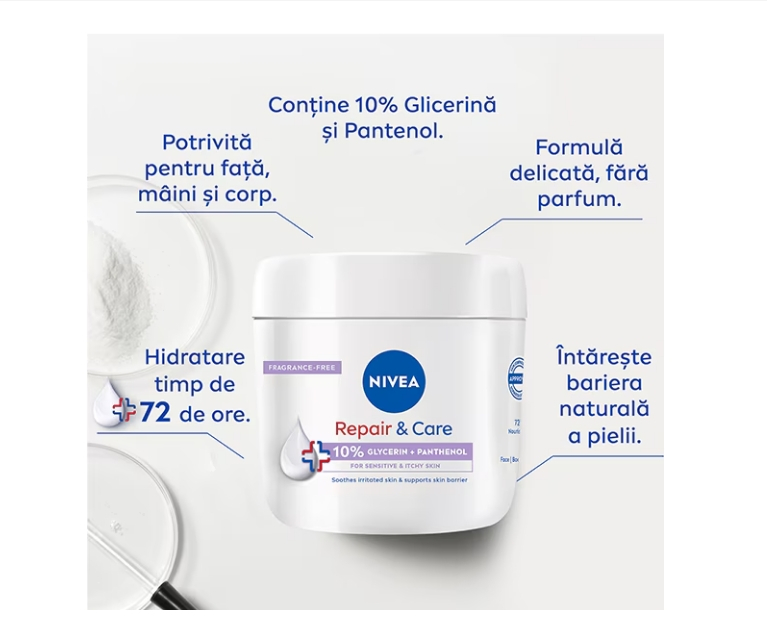 Crema Nivea Repair & Care cu 10% Glicerina si Pantenol, fara parfum, 400 ml [2]