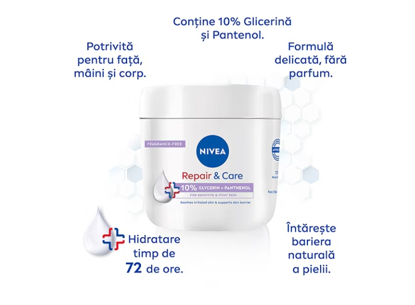 Crema Nivea Repair & Care cu 10% Glicerina si Pantenol, fara parfum, 400 ml [4]