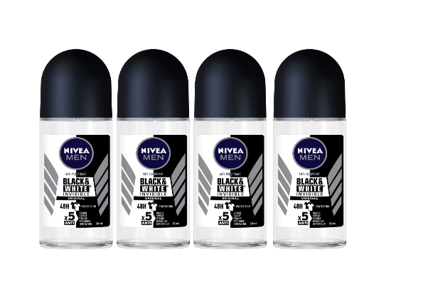 Set 4 x Deodorant Roll-On Nivea MEN 50ml, Black&White Invisible Original, Anti-urme albe, revirgorant, prospetime de durata, protectie 48h [1]
