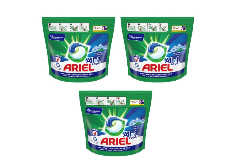 Set detergent capsule Ariel 3 in 1 Mountain Spring, 3 x 65 bucati, 195 spalari [1]