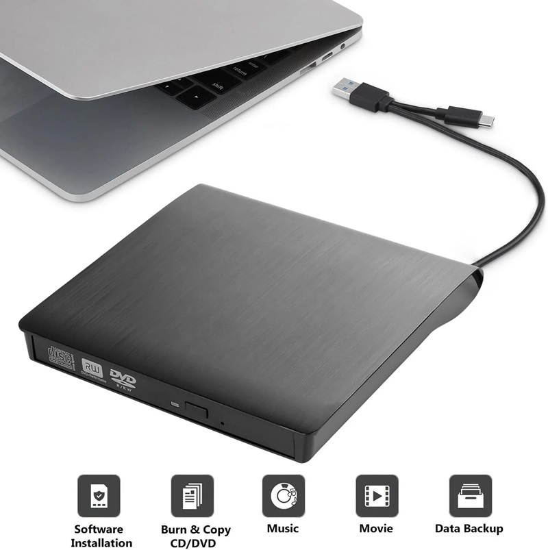 DVD Writer Extern, CD-RW, DVD-RW, Citire si Scriere CD/DVD, Compatibil cu Windows, Mac OS, Linux, Plug and Play, Alimentare USB 3.0 sau USB Type-C, Negru, [4]