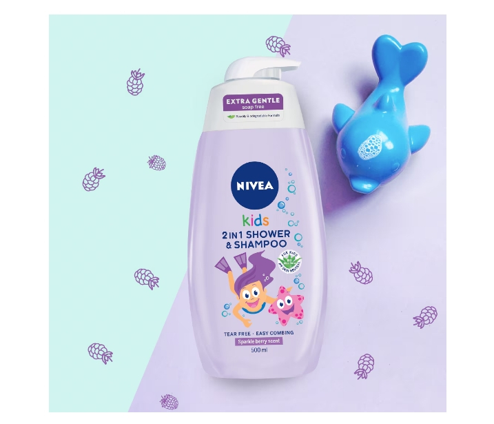 Gel de dus si sampon Nivea Kids, 2in1, pentru corp, fata si par, cu aroma magica de fructe de padure, 500 ml [2]