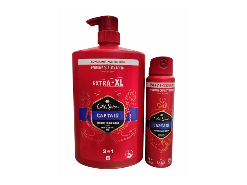 Gel de dus si sampon 3 in 1 Old Spice Captain pentru corp, par si fata, 1000 ml + Deodorant pentru barbati, Old Spice, Captain, 150 ml [1]